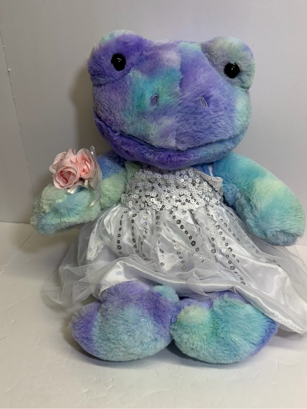 Build A Bear Workshop Hoppy Swirls Frog Plushin sequin dress and corsage